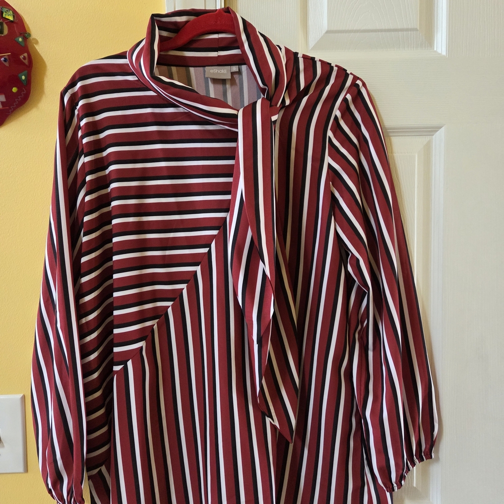 eShakti Red and White Striped Blouse